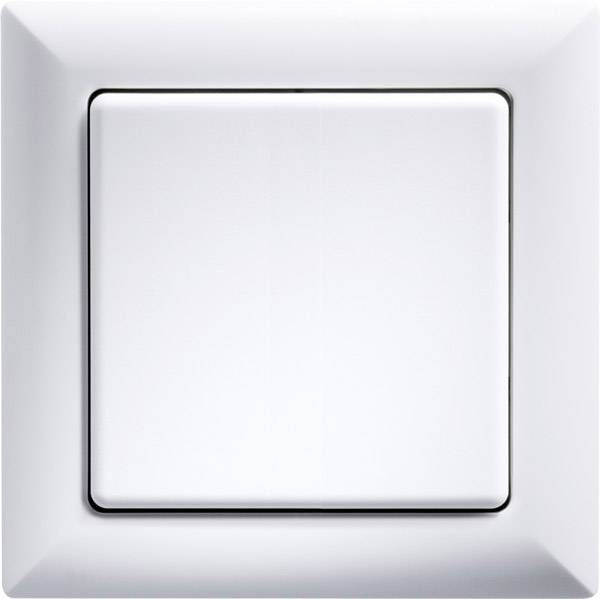 Ein einfacher weißer Lichtschalter an einer Wand, bereit zum Ein- oder Ausschalten des Lichts.