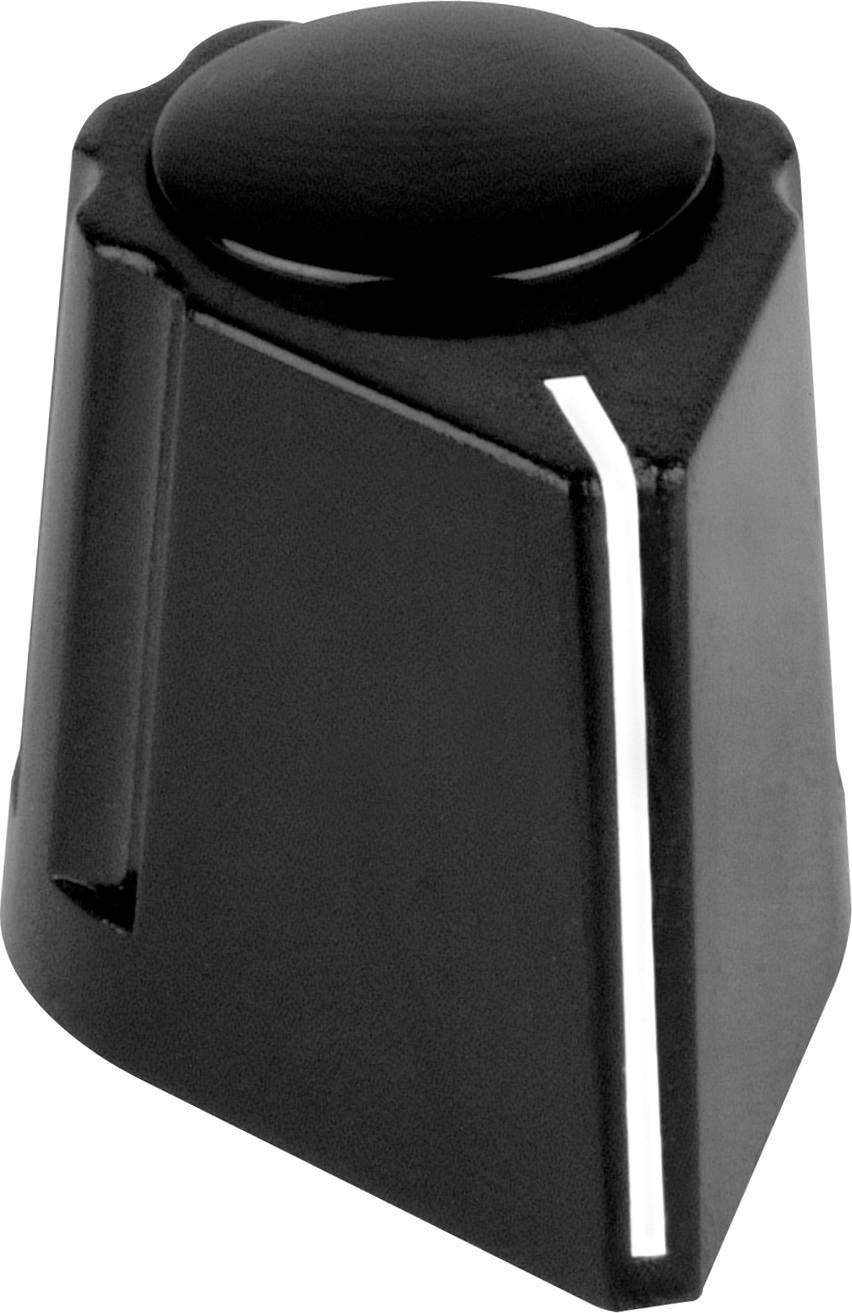 Ein schwarzer Drehknopf mit weißer Markierung oben, typischerweise verwendet zur Einstellung von Geräten oder Instrumenten.