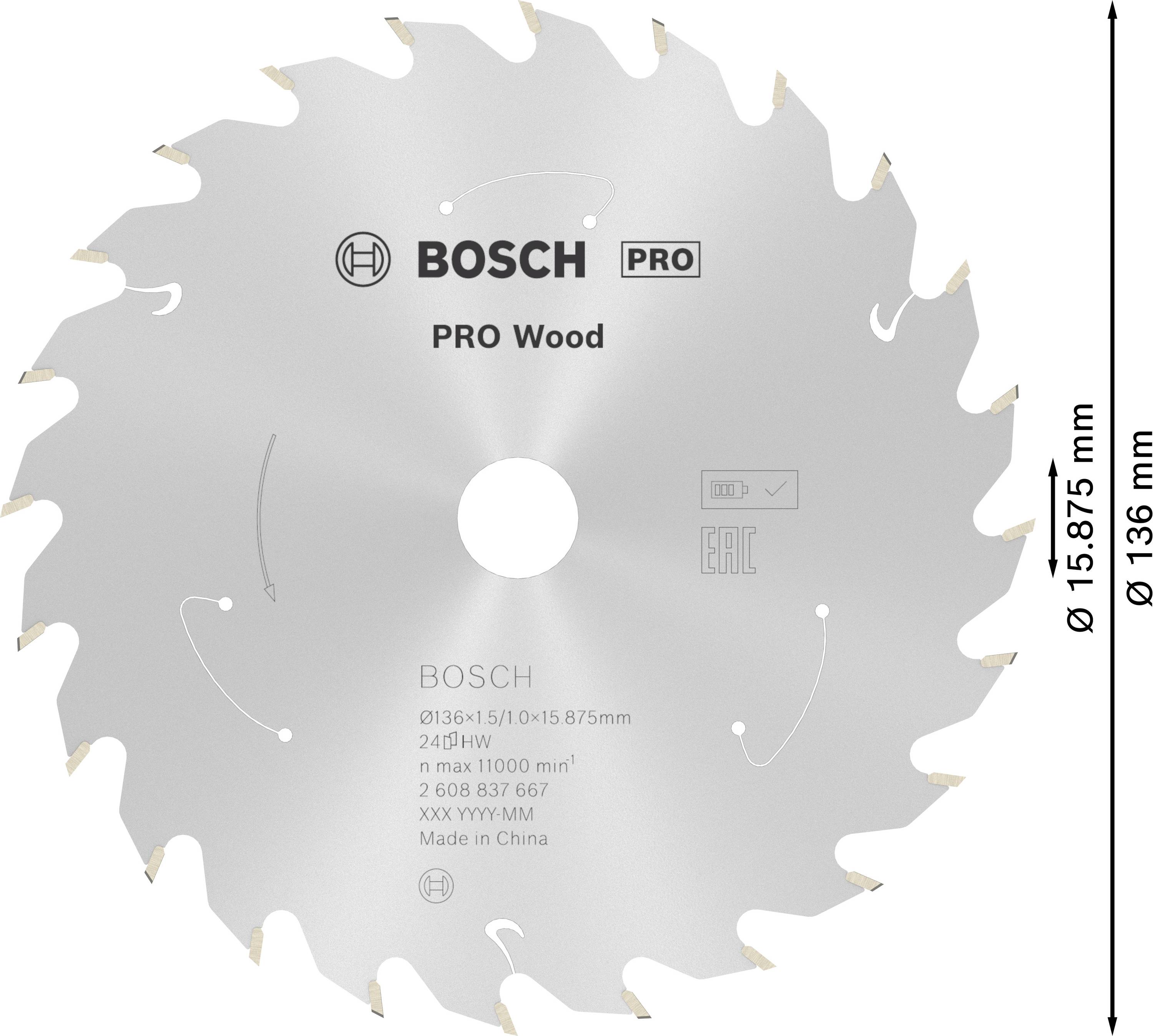 Bosch Accessories 2608837667 Hartmetall Kreissägeblatt 136 x 15.875mm Zähneanzahl: 24 1St.