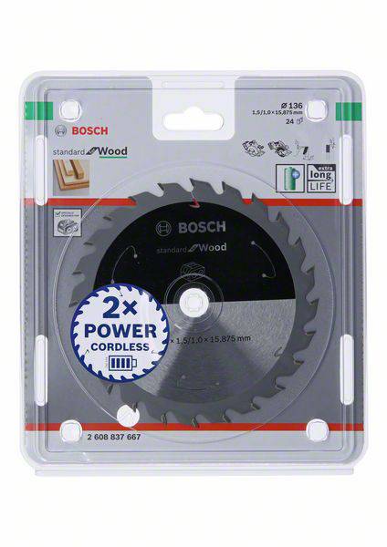 Bosch Accessories 2608837667 Hartmetall Kreissägeblatt 136 x 15.875mm Zähneanzahl: 24 1St.