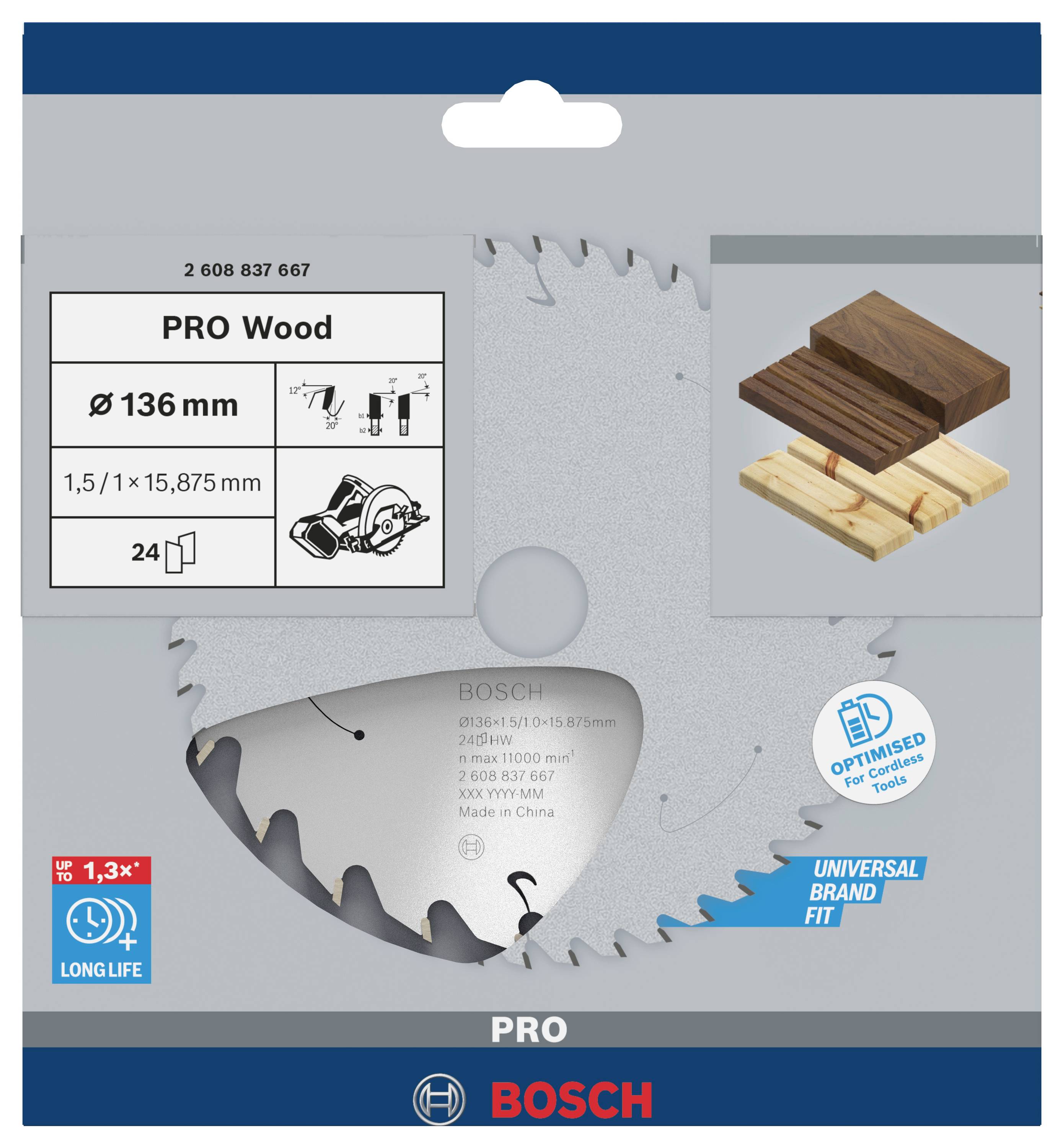 Bosch Accessories 2608837667 Hartmetall Kreissägeblatt 136 x 15.875mm Zähneanzahl: 24 1St.