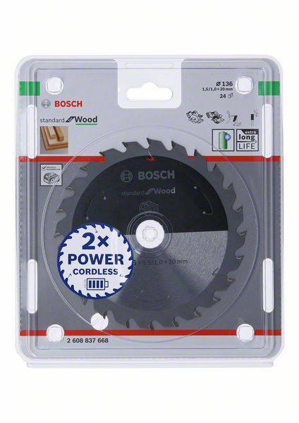 Bosch Accessories 2608837668 Hartmetall Kreissägeblatt 136 x 20mm Zähneanzahl: 24 1St.