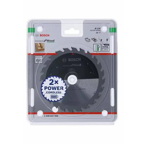 Bosch Accessories 2608837668 Hartmetall Kreissägeblatt 136 x 20mm Zähneanzahl: 24 1St. Bosch Accessories 2608837668 Hartmetall Kreissägeblatt 136 x 20mm Zähneanzahl: 24 1St.