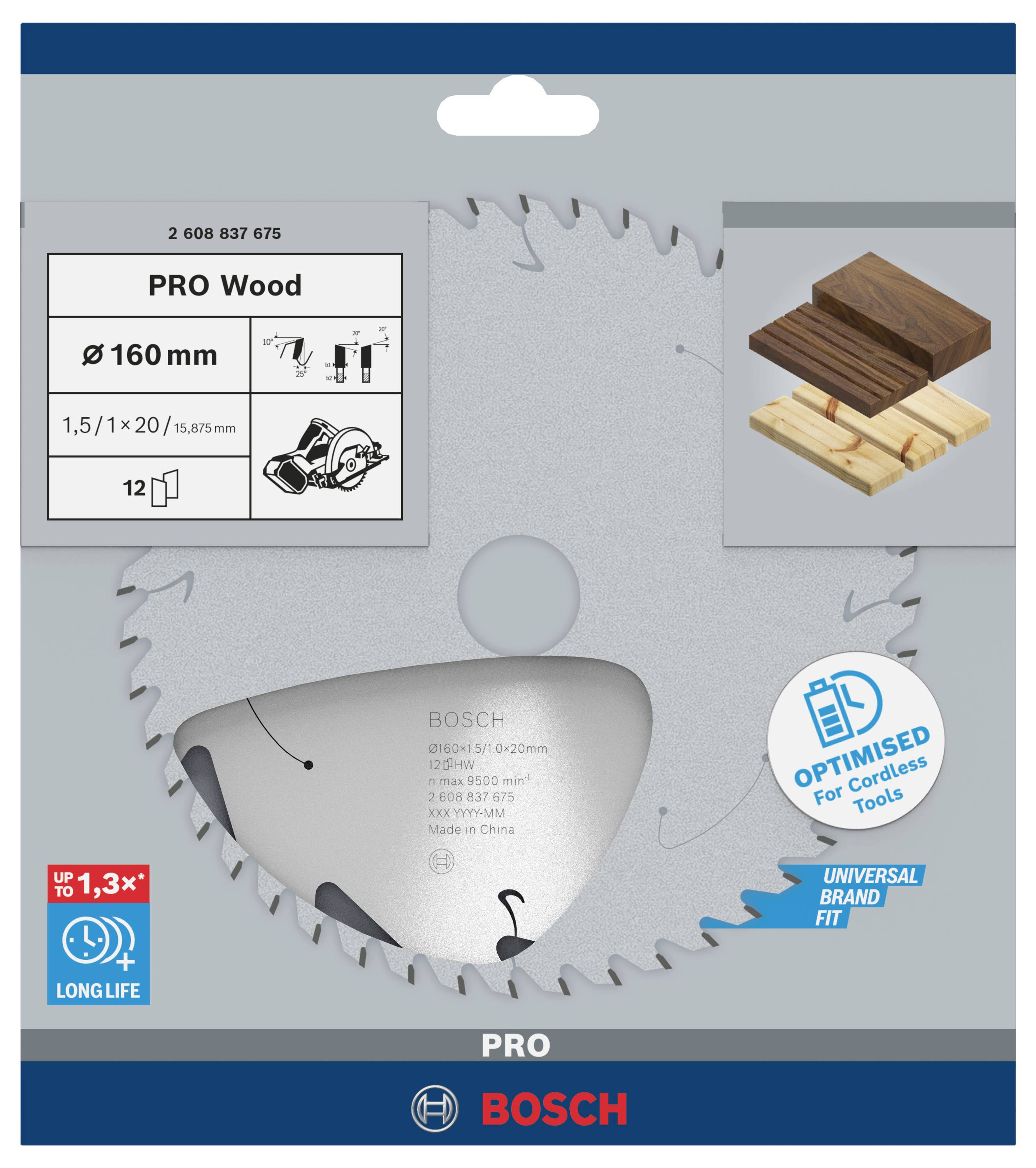 Kreissägeblatt-Set: 'PRO Wood', Ø160 mm, 12 Zähne, für Holz. Optimiert für kabellose Werkzeuge. Langlebig, universell kompatibel.