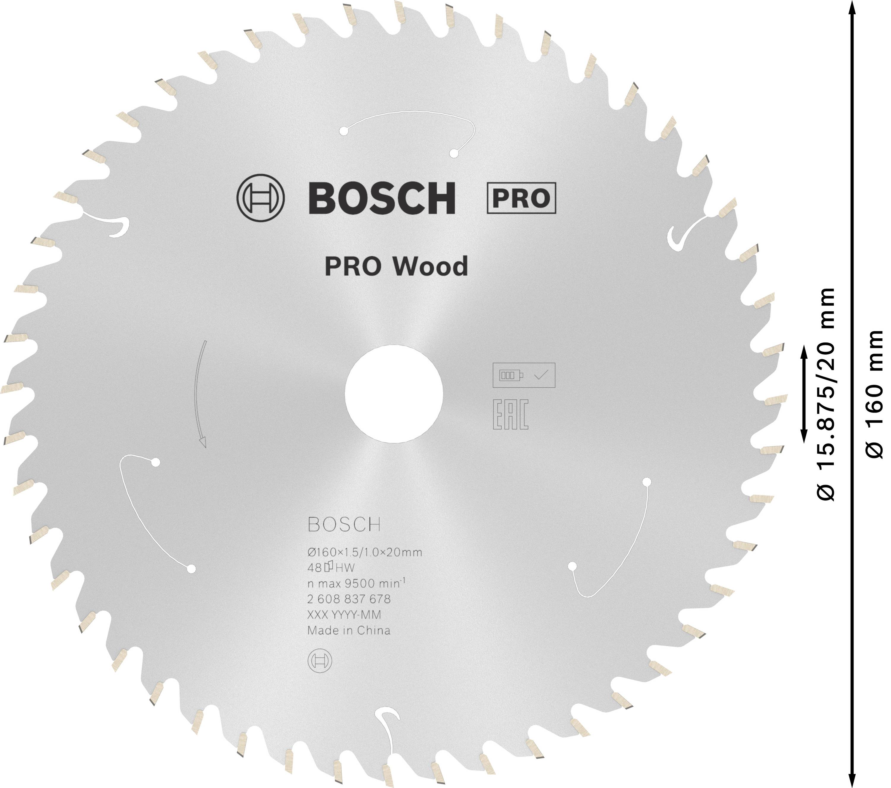 Bosch Accessories 2608837678 Hartmetall Kreissägeblatt 160 x 20 mm Zähneanzahl: 48 1 St.