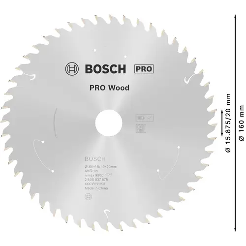 Bosch Accessories 2608837678 Hartmetall Kreissägeblatt 160 x 20mm Zähneanzahl: 48 1St. Bosch Accessories 2608837678 Hartmetall Kreissägeblatt 160 x 20mm Zähneanzahl: 48 1St.