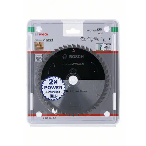 Bosch Accessories 2608837678 Hartmetall Kreissägeblatt 160 x 20mm Zähneanzahl: 48 1St. Bosch Accessories 2608837678 Hartmetall Kreissägeblatt 160 x 20mm Zähneanzahl: 48 1St.