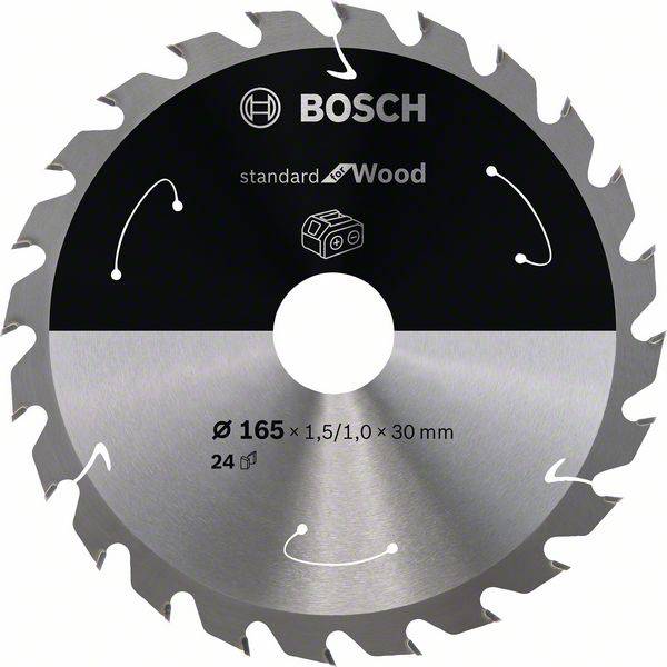 Kreissägeblatt von Bosch, geeignet für Holz. Durchmesser: 165 mm, Bohrung: 30 mm, 24 Zähne.