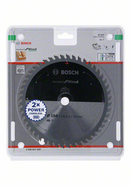 Bosch Accessories 2608837699 Hartmetall Kreissägeblatt 184 x 16mm Zähneanzahl: 48 1St.