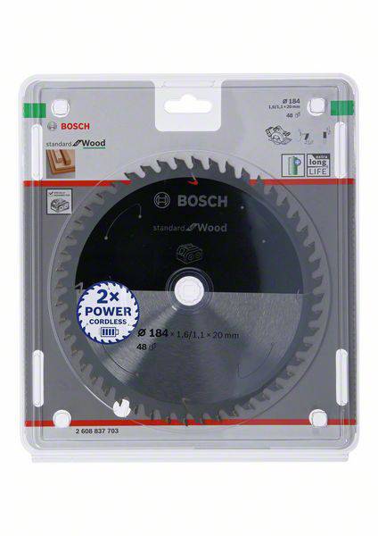 Bosch Accessories 2608837703 Hartmetall Kreissägeblatt 184 x 20mm Zähneanzahl: 48 1St.