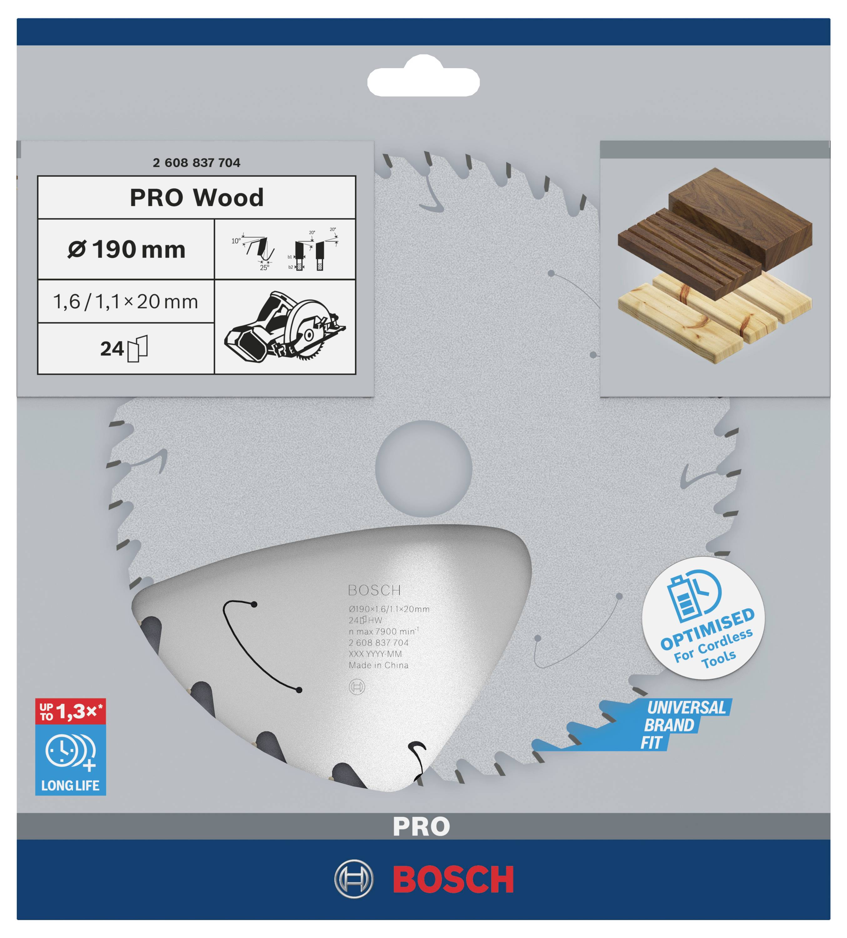 Bosch Accessories 2608837704 Hartmetall Kreissägeblatt 190 x 20mm Zähneanzahl: 24 1St.