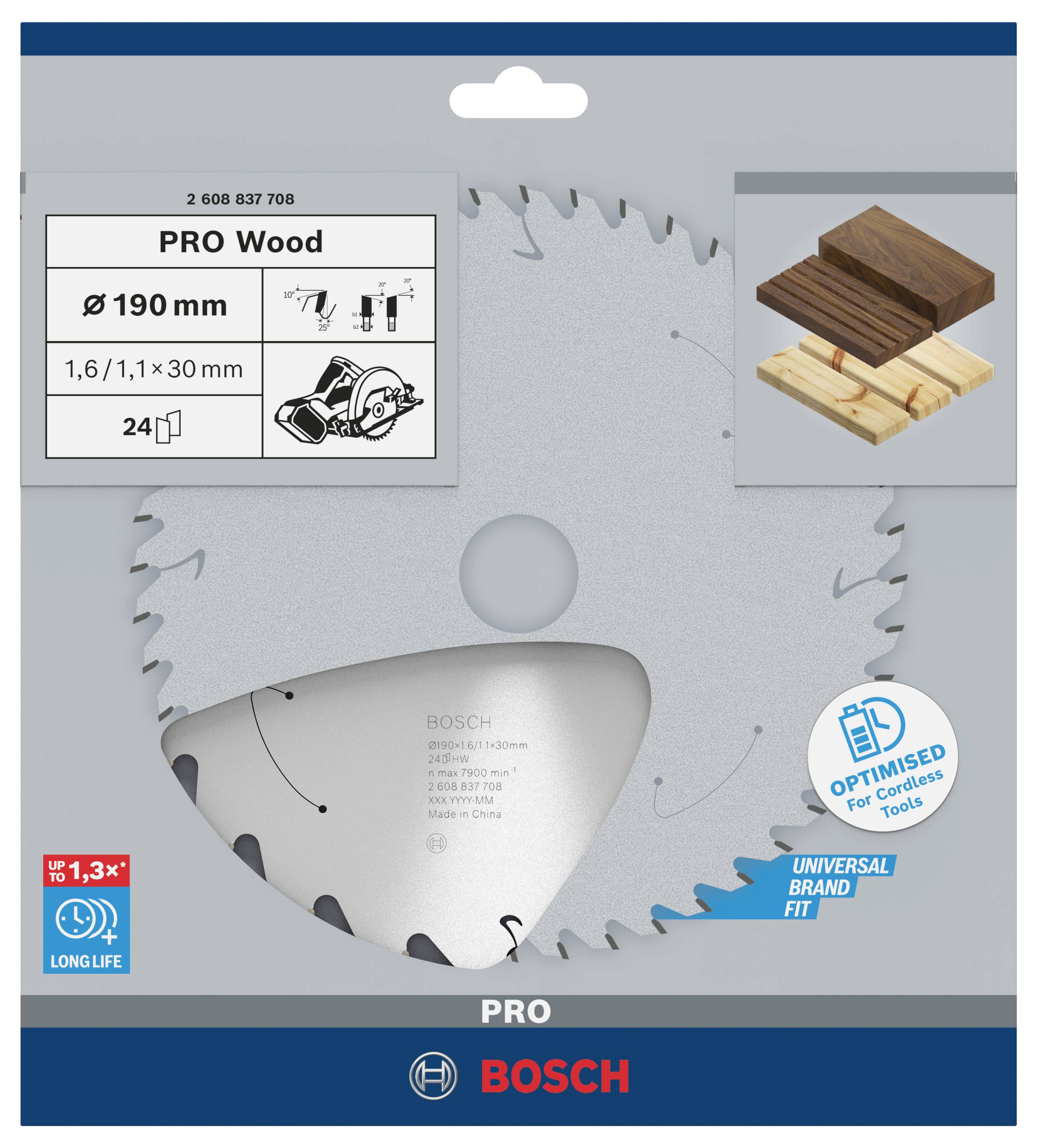 Bosch Accessories 2608837708 Hartmetall Kreissägeblatt 190 x 30 mm Zähneanzahl: 24 1 St.