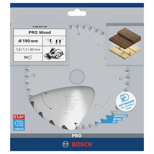Bosch Accessories 2608837708 Hartmetall Kreissägeblatt 190 x 30 mm Zähneanzahl: 24 1 St. Bosch Accessories 2608837708 Hartmetall Kreissägeblatt 190 x 30 mm Zähneanzahl: 24 1 St.