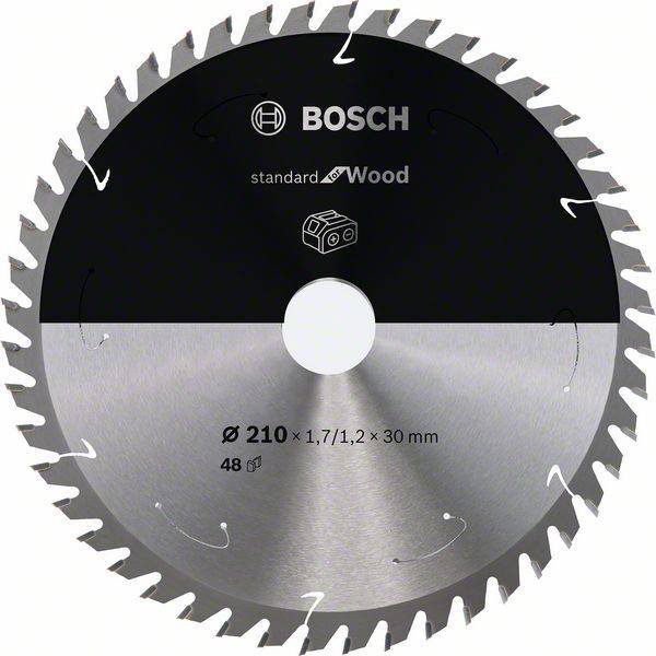 Kreissägeblatt von Bosch, geeignet für Holz, Durchmesser 210 mm. Enthält 48 Zähne, optimiert für präzise Schnitte.
