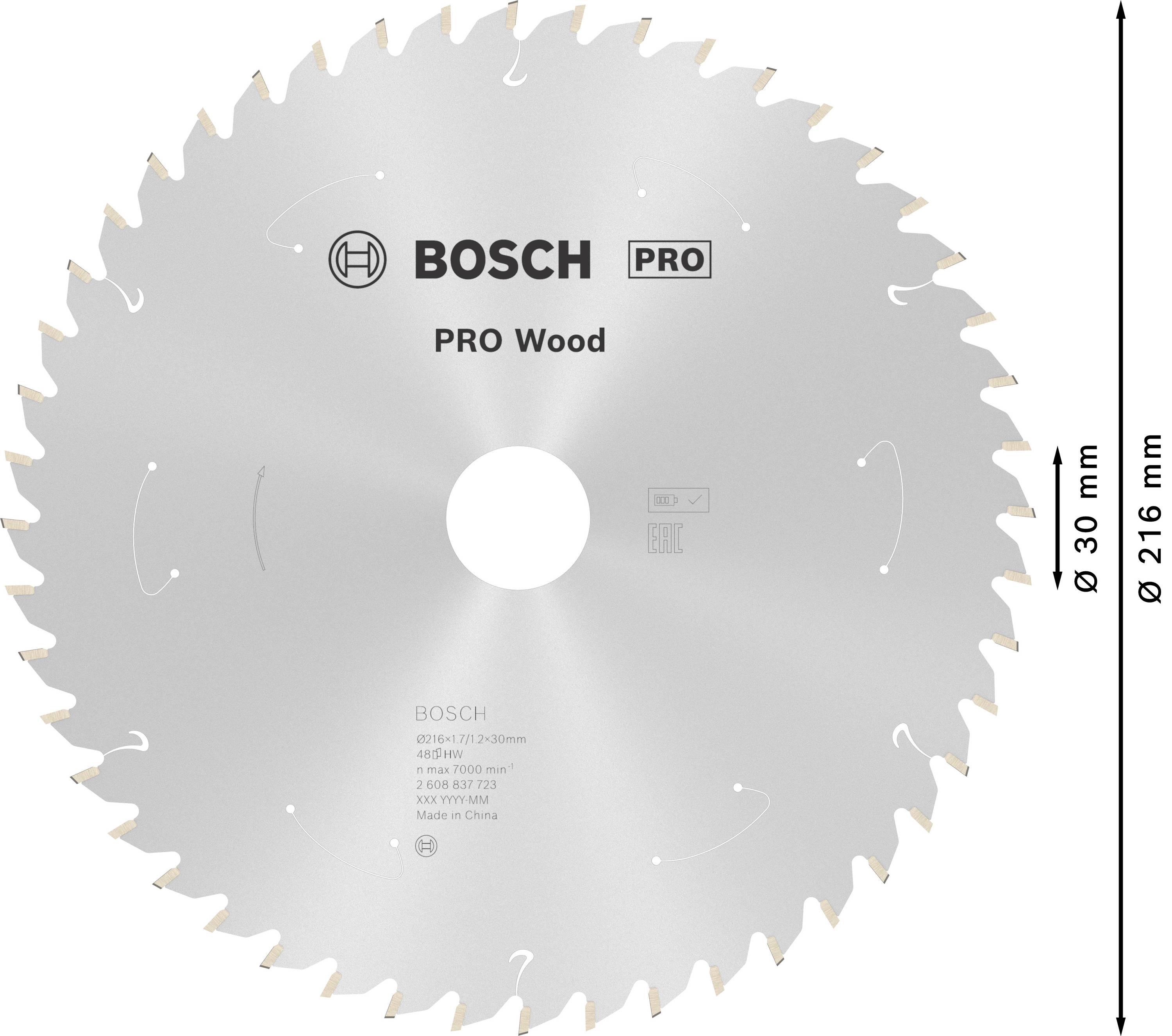 Bosch Accessories 2608837723 Hartmetall Kreissägeblatt 216 x 30mm Zähneanzahl: 48 1St.