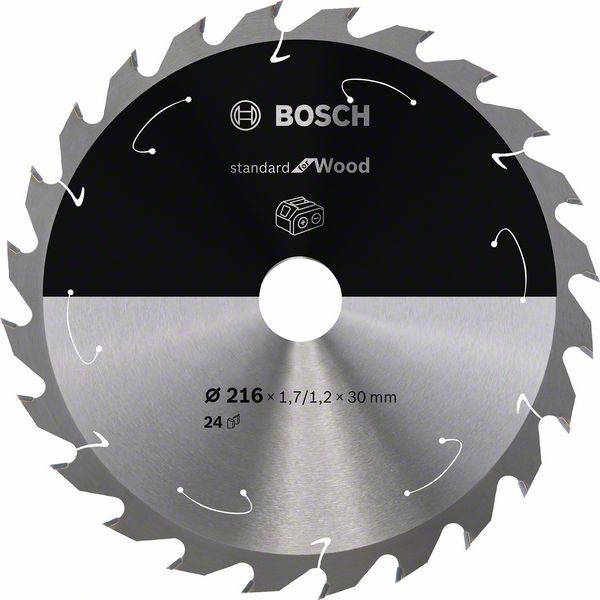 Rundes Sägeblatt von Bosch für Holz, Durchmesser 216 mm, mit 24 Zähnen.
