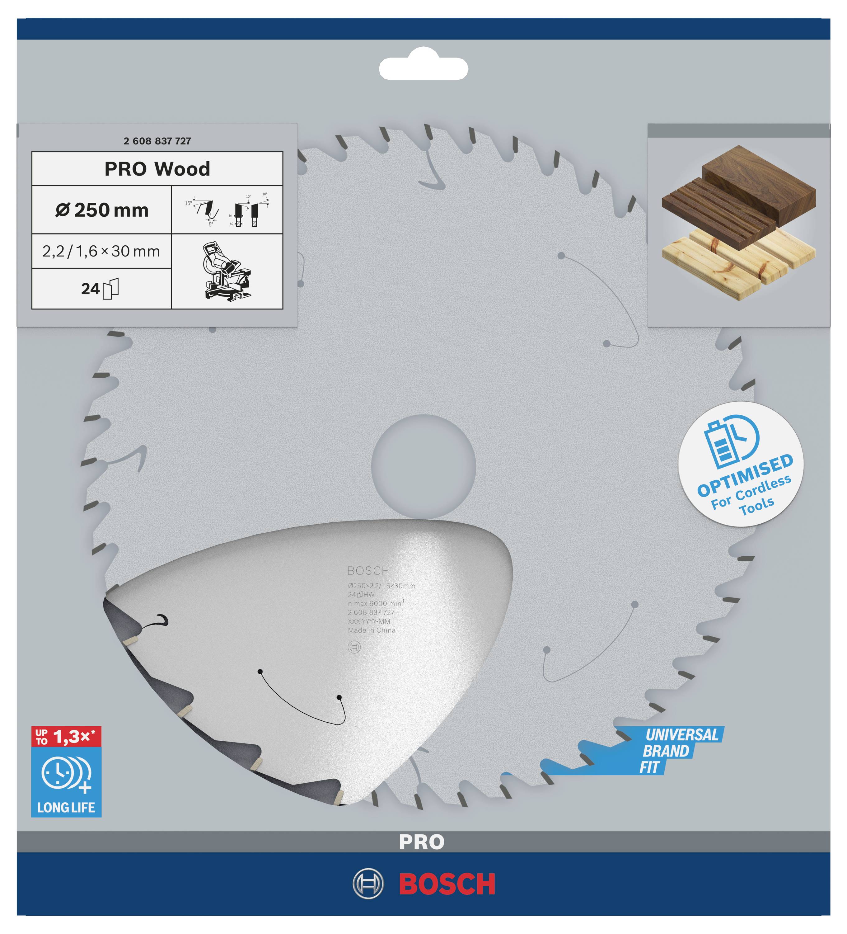 Bosch Accessories 2608837727 Hartmetall Kreissägeblatt 250 x 30mm Zähneanzahl: 24 1St.