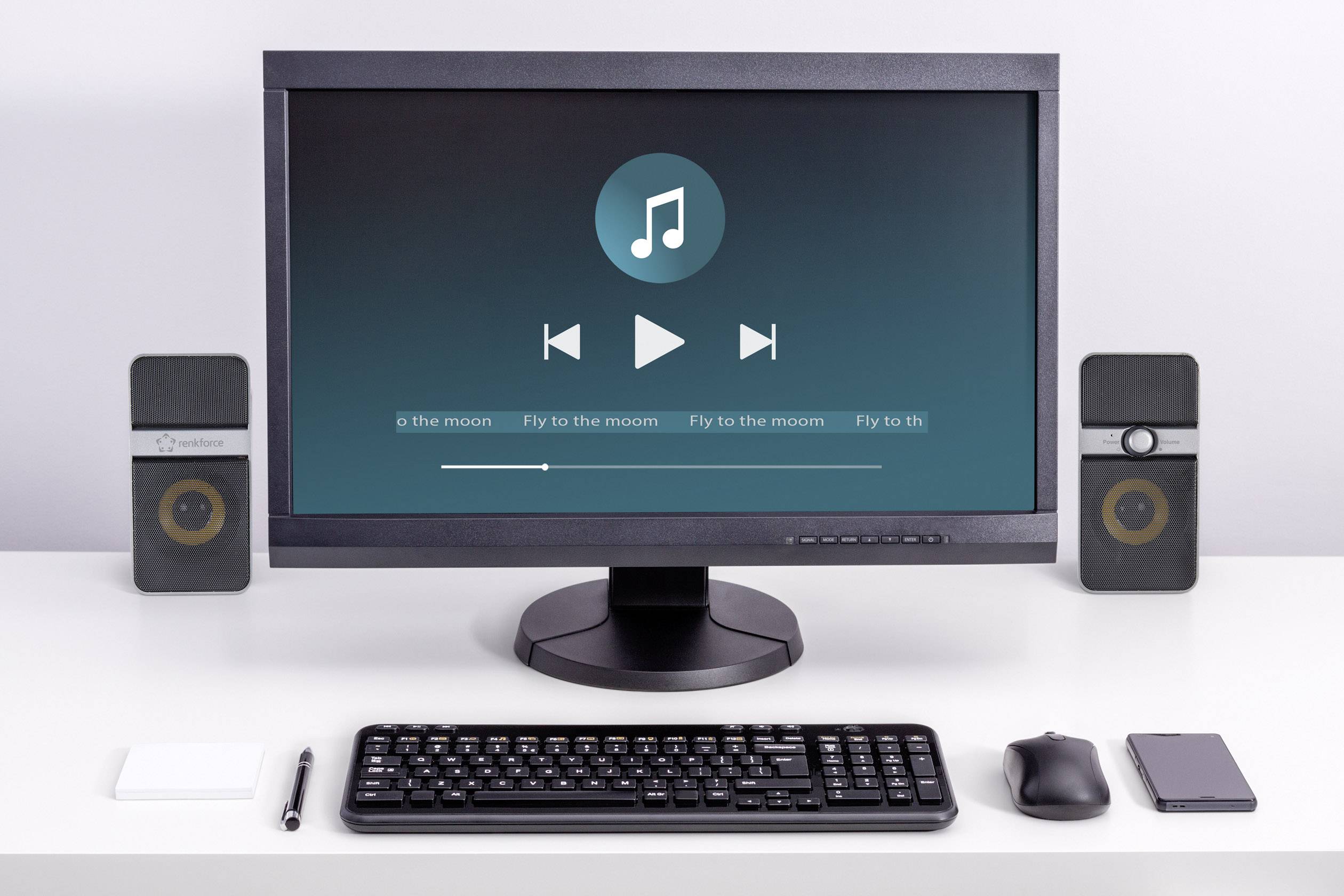 Renkforce 2.0 PC-Lautsprecher Bluetooth®, Kabelgebunden 6W Schwarz, Silber