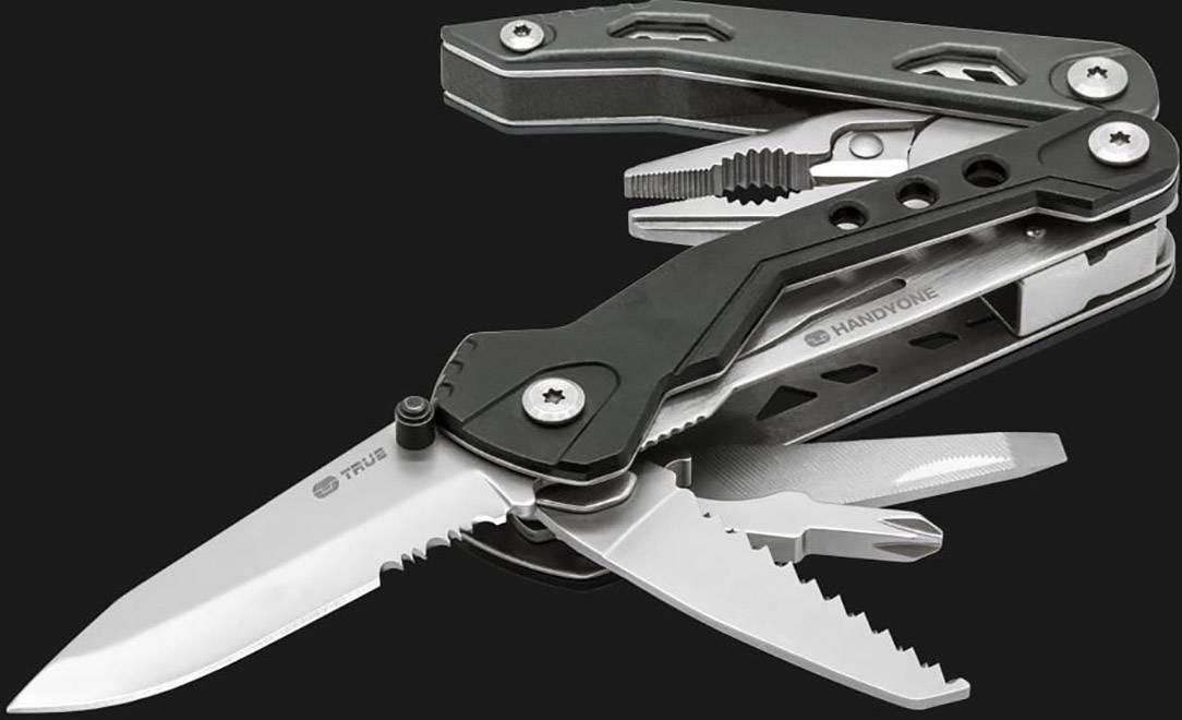 True Utility Handyman TU181 Multitool mit Holster, mit Bit-Set Anzahl Funktionen 10 Schwarz, Edelstahl