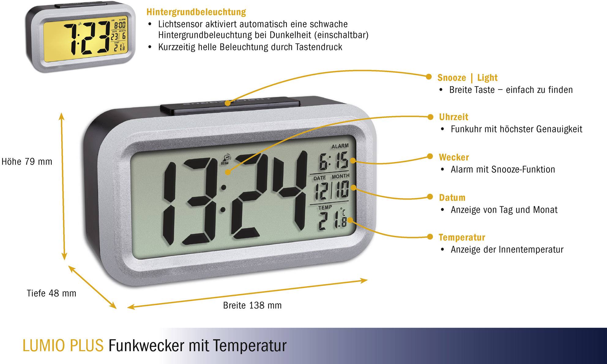 TFA Dostmann 60.2553.01 Funk Wecker Schwarz, Silber Alarmzeiten 1