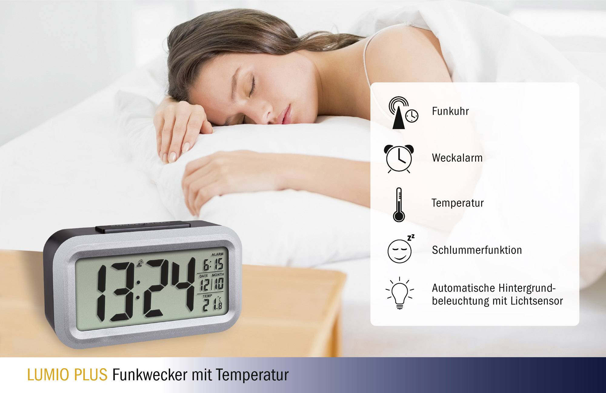 TFA Dostmann 60.2553.01 Funk Wecker Schwarz, Silber Alarmzeiten 1