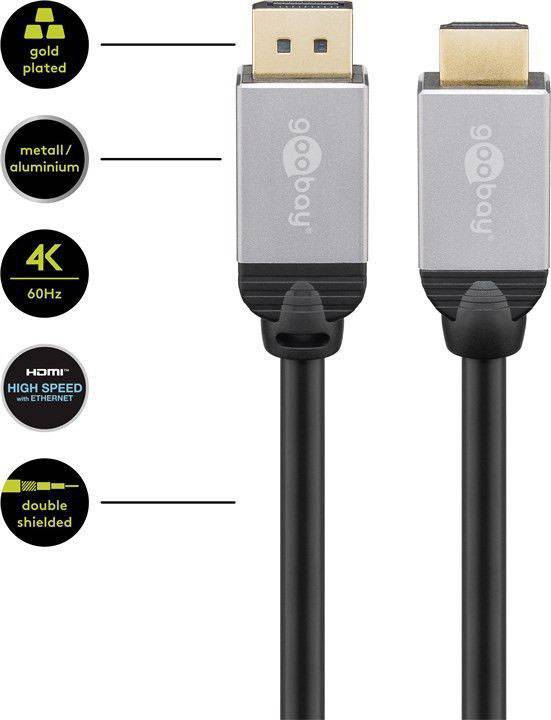 Goobay DisplayPort / HDMI Anschlusskabel 2.00 m Schwarz 71958 Geschirmt HDMI-Kabel