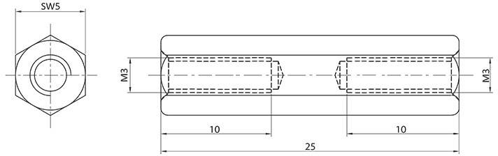 Econ connect D3X25I5MH Abstandsbolzen M3 M3 Messing (vernickelt)