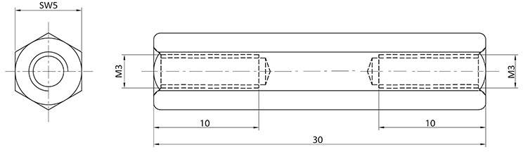 Econ connect D3X30I5MH Abstandsbolzen M3 M3 Messing (vernickelt)