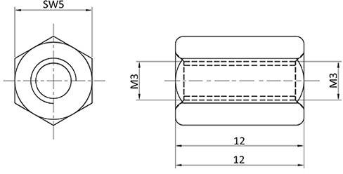 Econ connect D3X12I5MH Abstandsbolzen M3 M3 Messing (vernickelt)