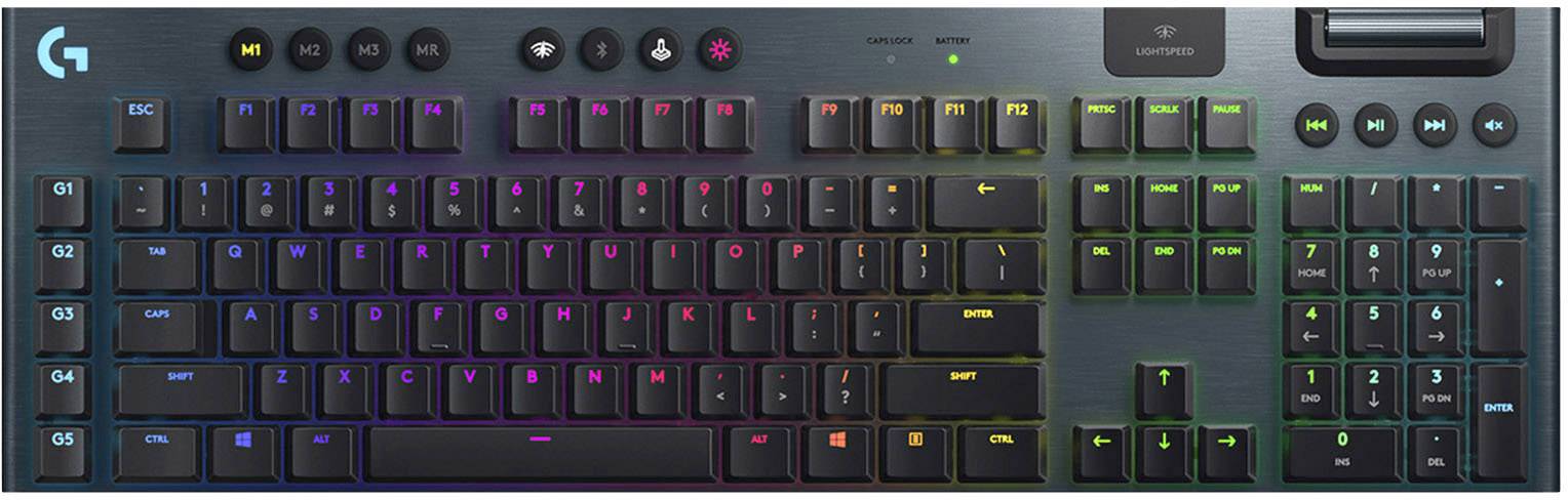 Logitech Gaming G915 Lightspeed Tactile Funk, Bluetooth® Gaming-Tastatur Deutsch, QWERTZ Schwarz Beleuchtet, Integrierter Profilspeicher