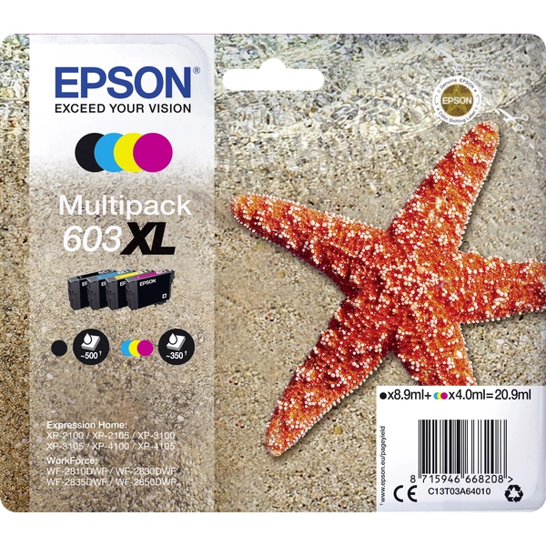 Epson Druckerpatrone T03A64, 603XL Original Kombi-Pack Schwarz, Cyan, Magenta, Gelb C13T03A64010 Epson Druckerpatrone T03A64, 603XL Original Kombi-Pack Schwarz, Cyan, Magenta, Gelb C13T03A64010