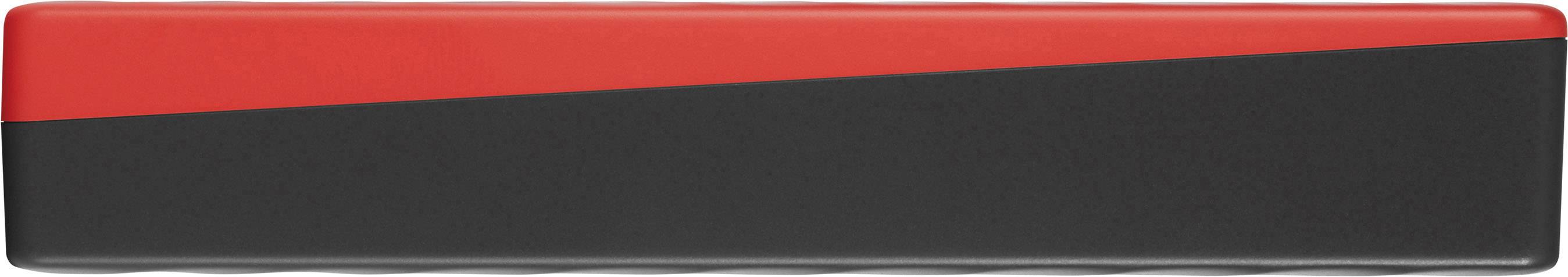 Eine Tastenkappe mit einem diagonal verlaufenden Design: ein roter Streifen oben und ein schwarzer Bereich darunter.