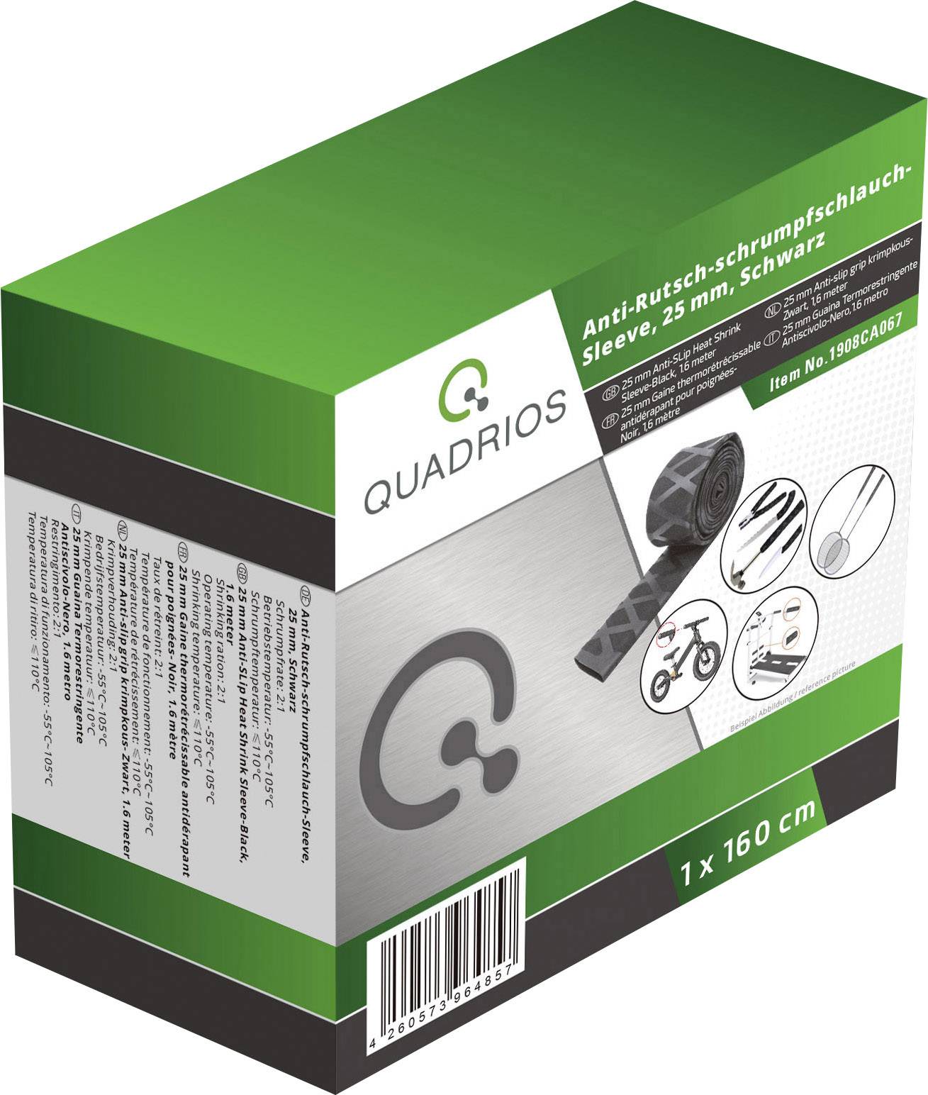 Quadrios 1908CA067 Schrumpfschlauch ohne Kleber Schwarz 25 mm 12.50 mm Schrumpfrate:2:1 1.6 m