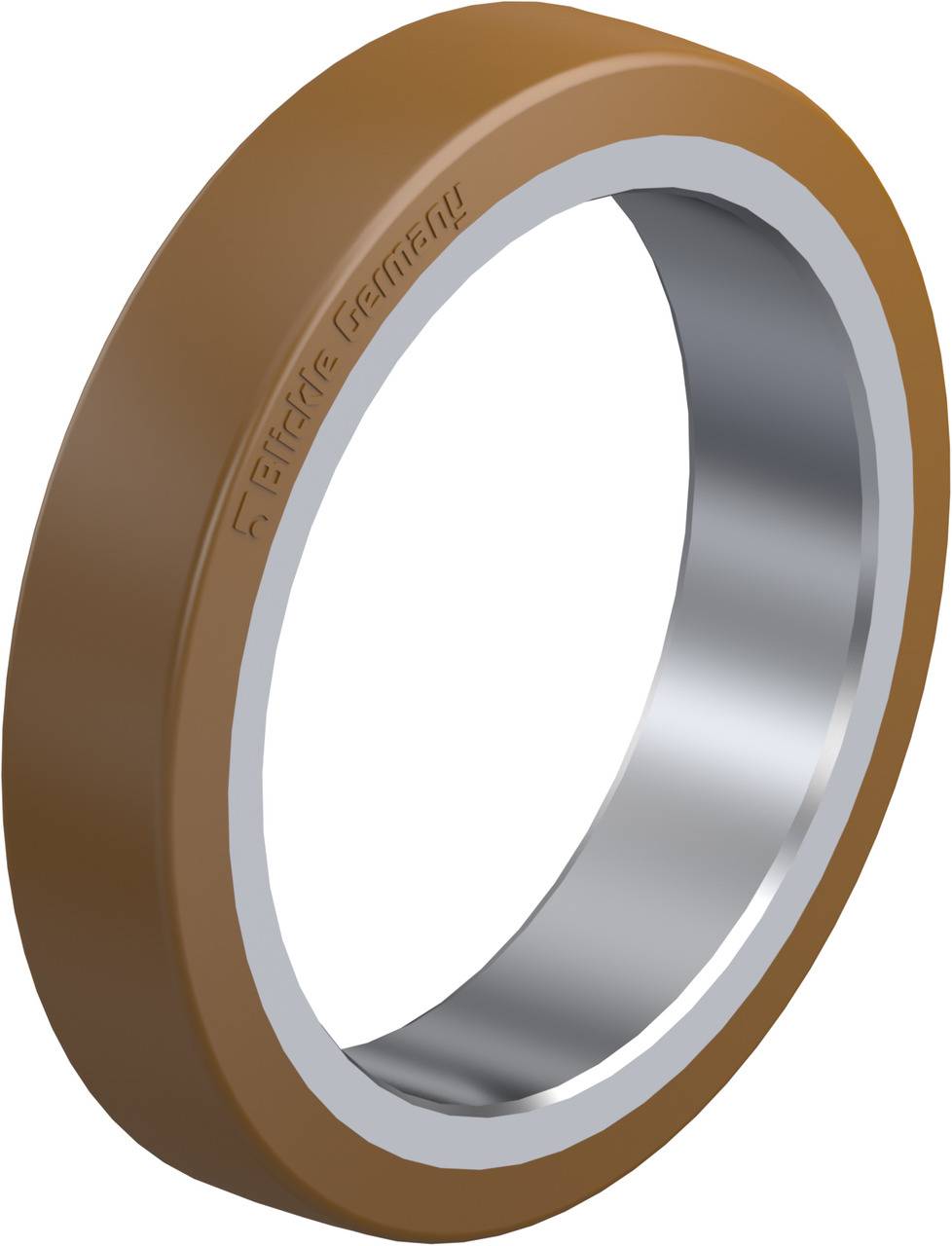 Brauner Dichtungsring mit metallischer Innenseite, beschriftet mit 'Elring Germany'. Geeignet für Fahrzeug- oder Maschinenbauanwendungen.