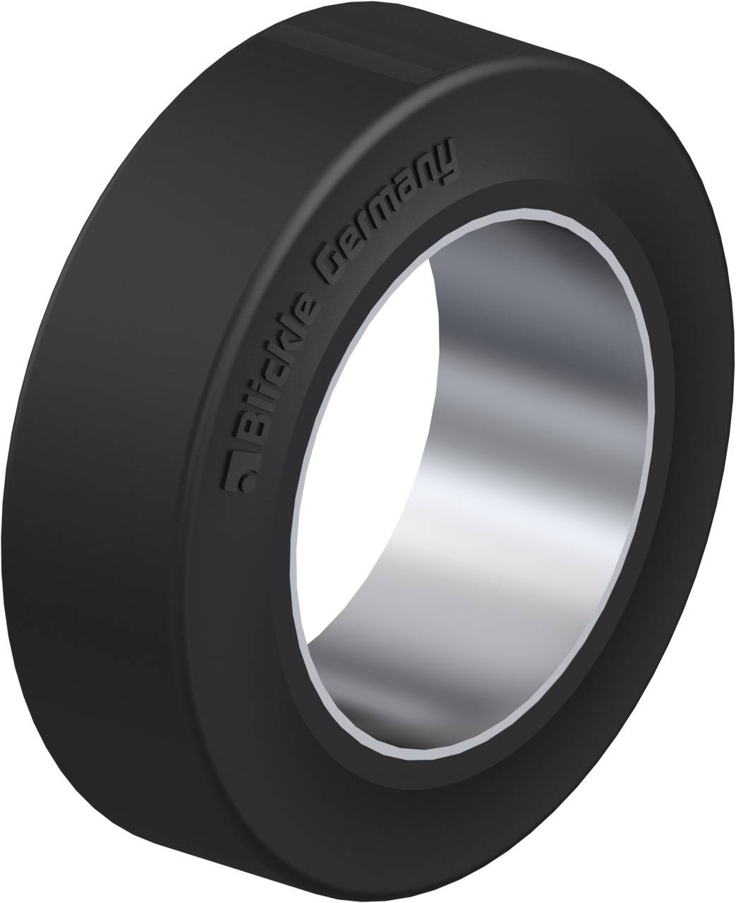 Schwarzes, rundes Kugellager mit silberner Innenfläche, Aufschrift 'Birkle Germany' sichtbar.