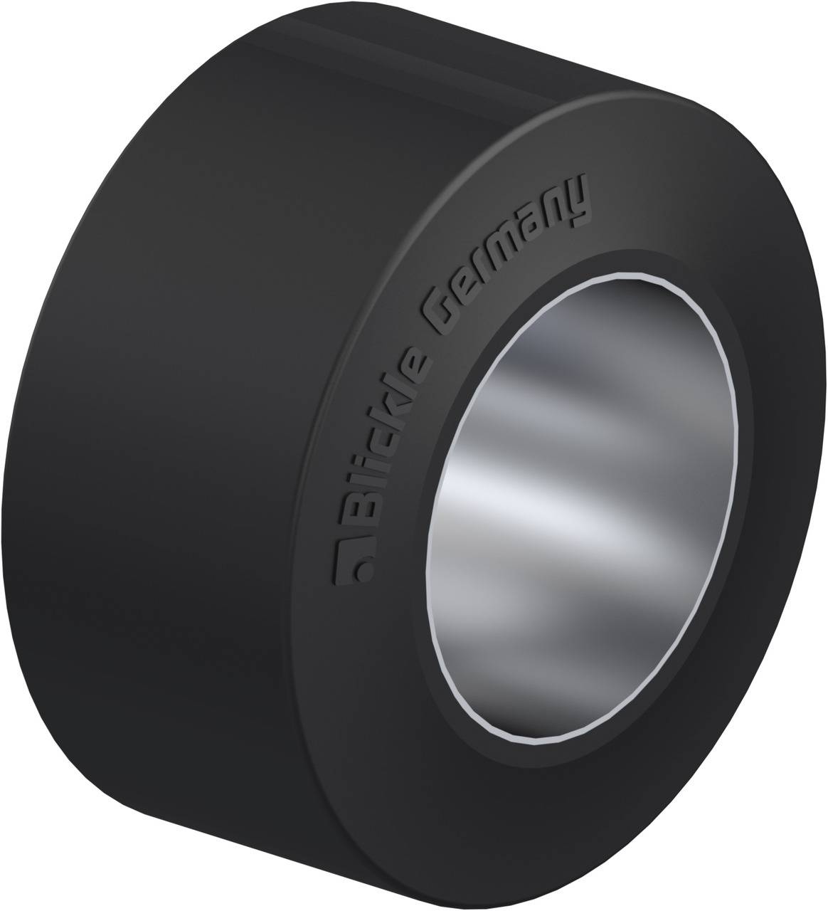 Schwarzes, zylindrisches Bauteil mit einer inneren Metallhülse, beschriftet mit 'Büchse Germany', wahrscheinlich ein Maschinenteil.