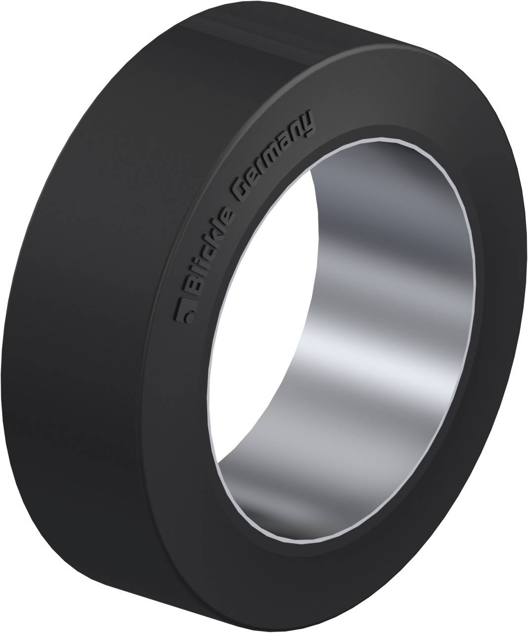 Ein schwarzer, zylindrischer Gummi-Dichtungsring mit glänzender Innenseite, hergestellt von 'Birdie Germany'.