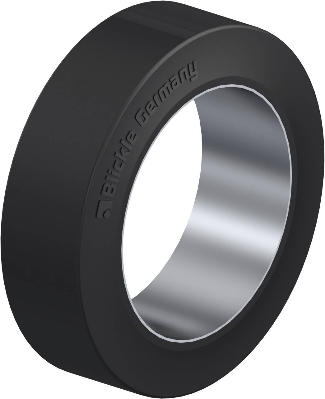 Schwarzer, zylindrischer Ring mit metallischer Innenfläche. Aufschrift 'Bürkle Germany' auf der Außenfläche sichtbar.