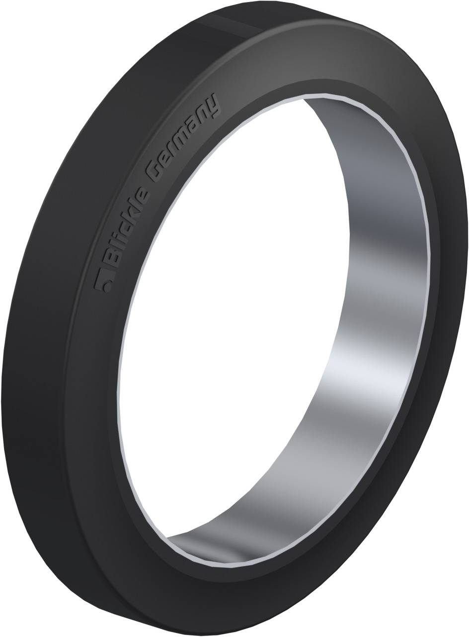 Schwarzer runder Dichtungsring mit metallischem Innenbereich, beschriftet mit 'BIBUS Germany'.