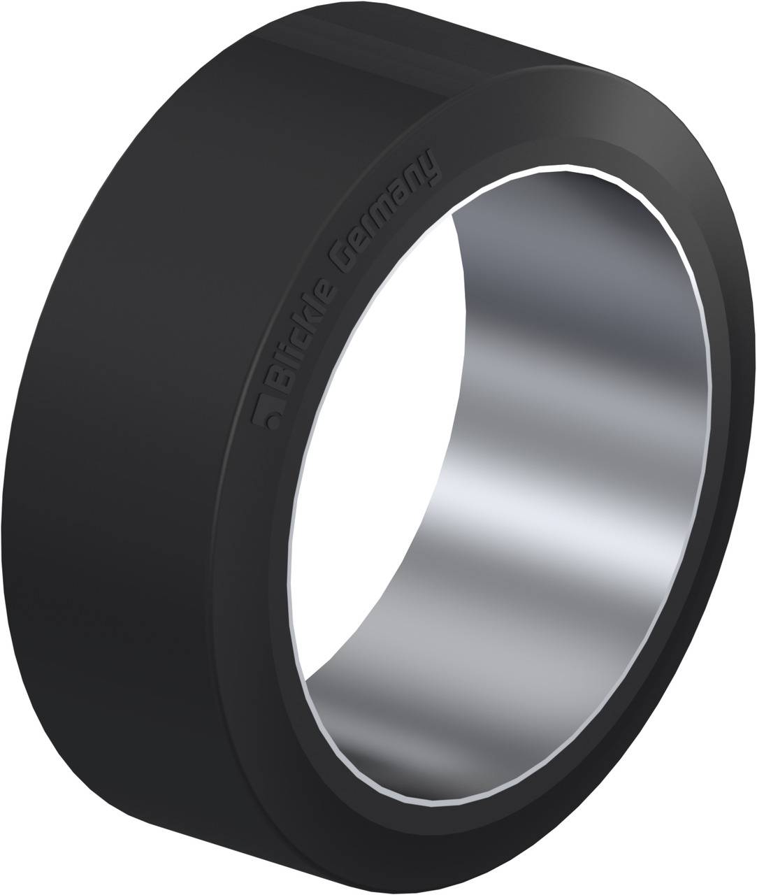 'Close-up eines schwarzen Rings mit glänzender Innenseite, seitlich markiert mit 'Birdie Germany'.'