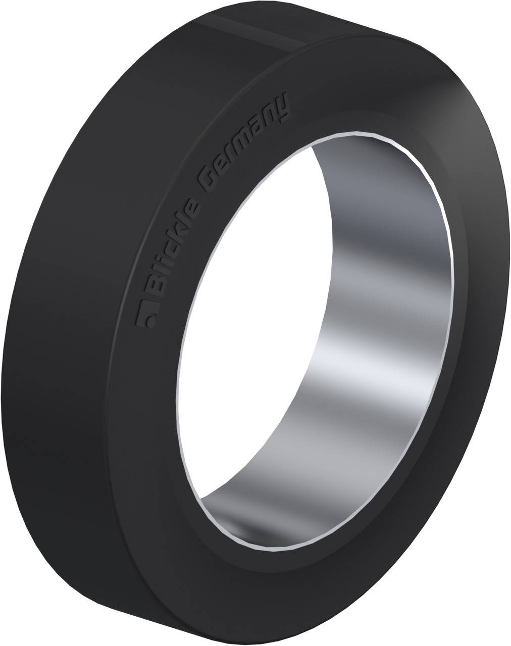 Schwarzer, runder Ring mit silbernem Inneren und der Prägung 'Büchle Germany' auf der Oberfläche.