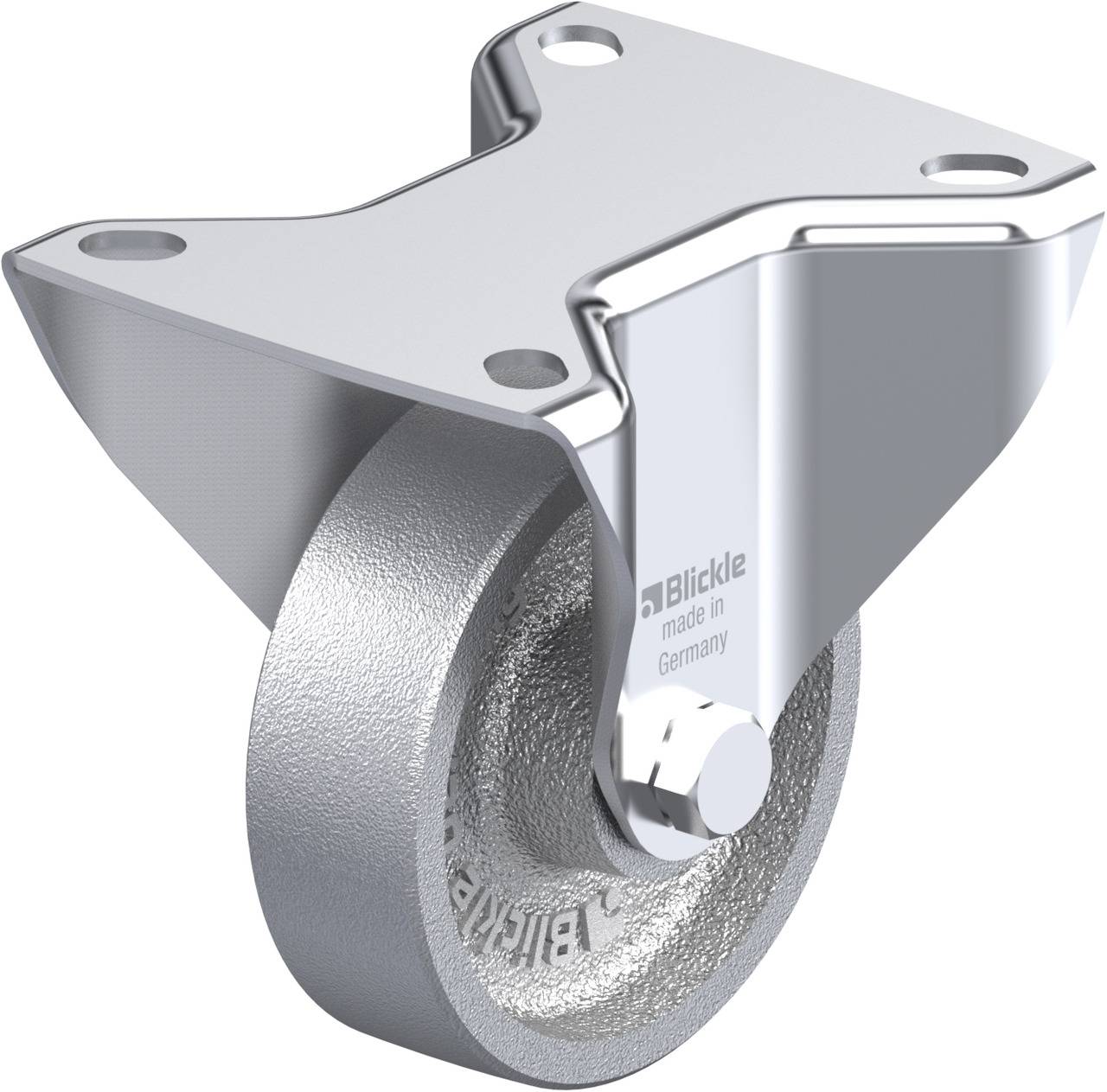 Metallisches Industrie-Lenkrollenrad mit stabilem Gehäuse, Bolzenloch-Montage, geeignet für schwere Lasten und industrielle Anwendungen.