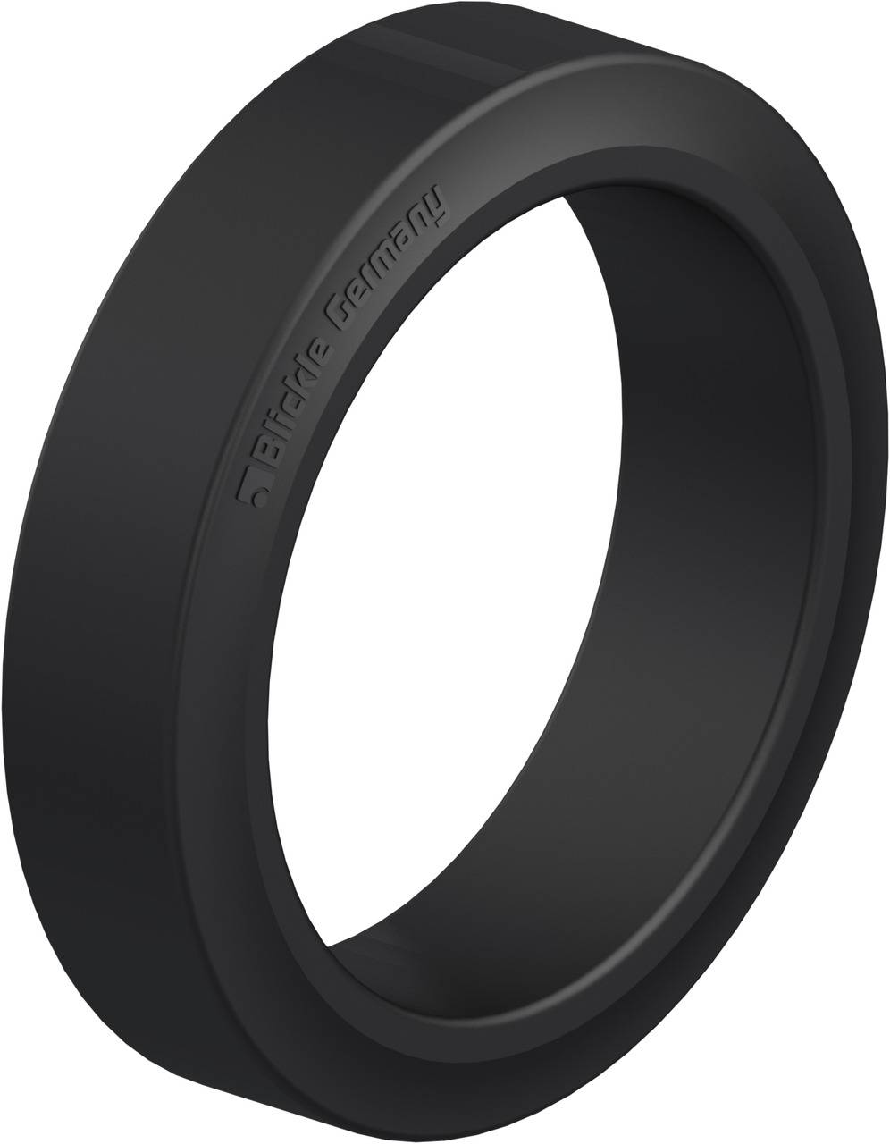 Schwarzes, minimalistisches Gummielement mit Aufschrift 'Birde Germany', möglicherweise Teil eines technischen Produkts oder Zubehörs.