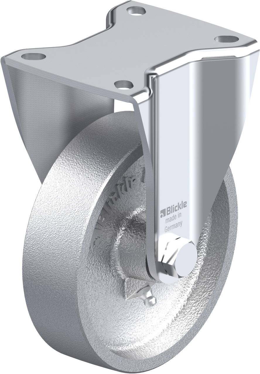 Metall-Lenkrolle mit Metallgehäuse und festem Rad, geeignet für den Industriebereich.