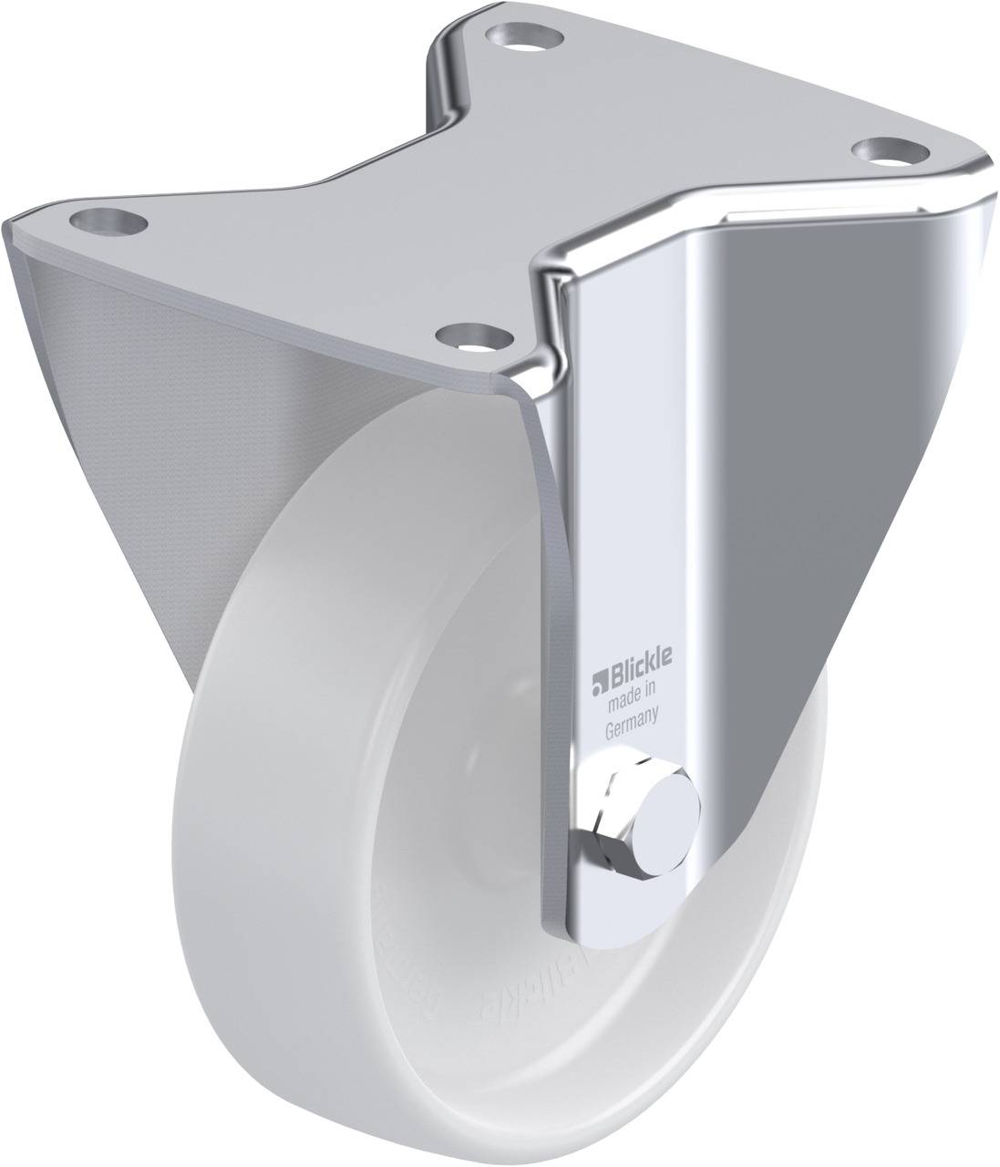 Industrie-Rolle mit robustem Metallschild und grauem Rad, geeignet für schwere Lasten.