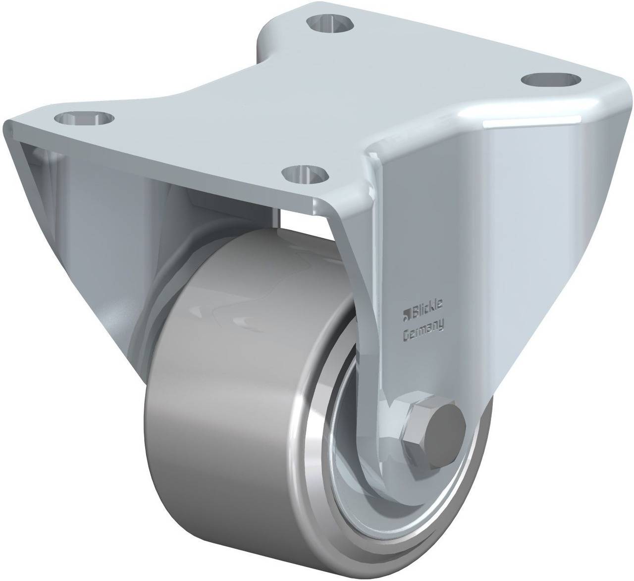 Metallisches Lenkrolle mit Befestigungsplatte, geeignet für industrielle Anwendungen.