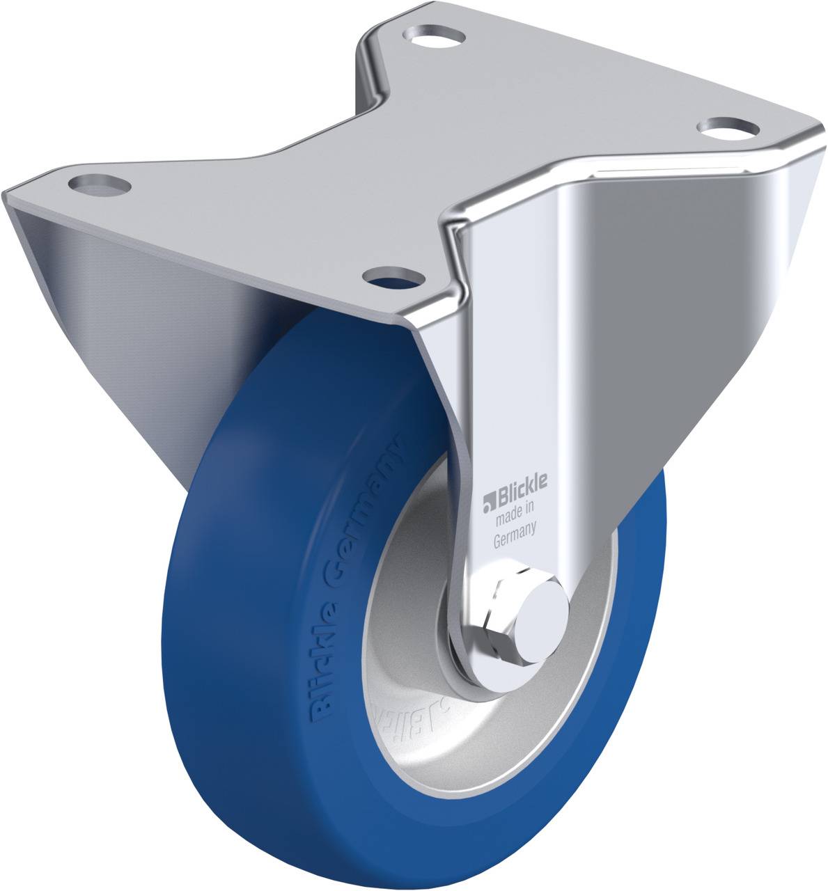 Blaues Rad mit silberner Halterung, geeignet für flexible Lagerungen.