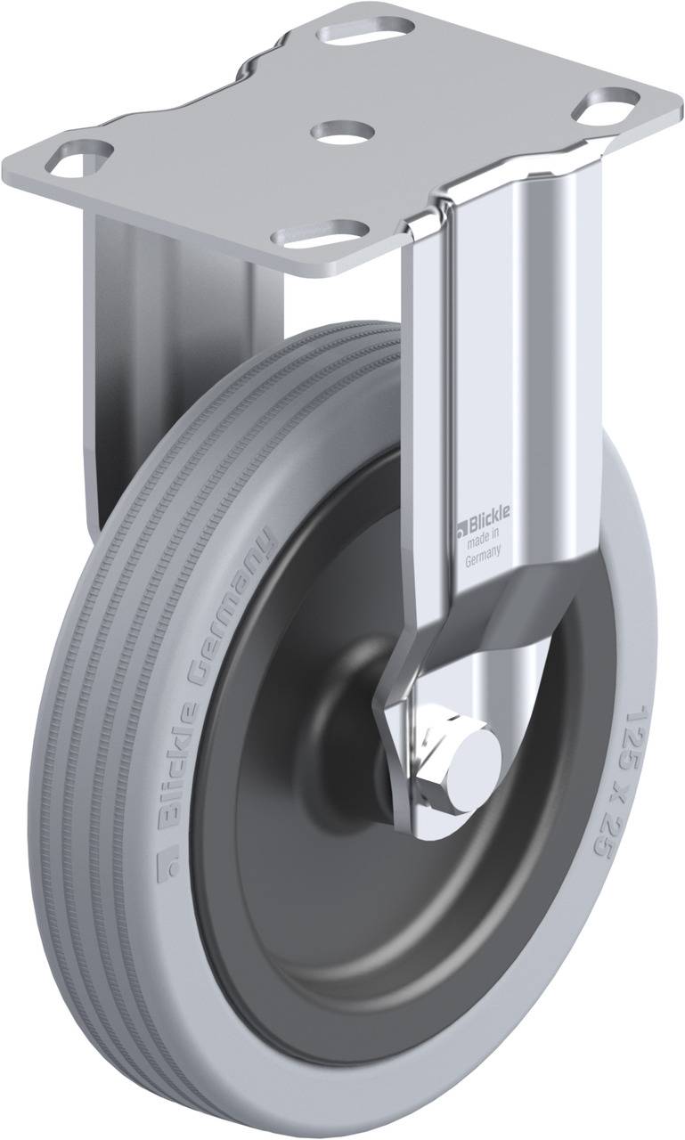 Industrie-Rolle mit Metallhalterung und grauem Rad, geeignet für Schwerlastanwendungen. Robust und drehbar für leichte Manövrierbarkeit.