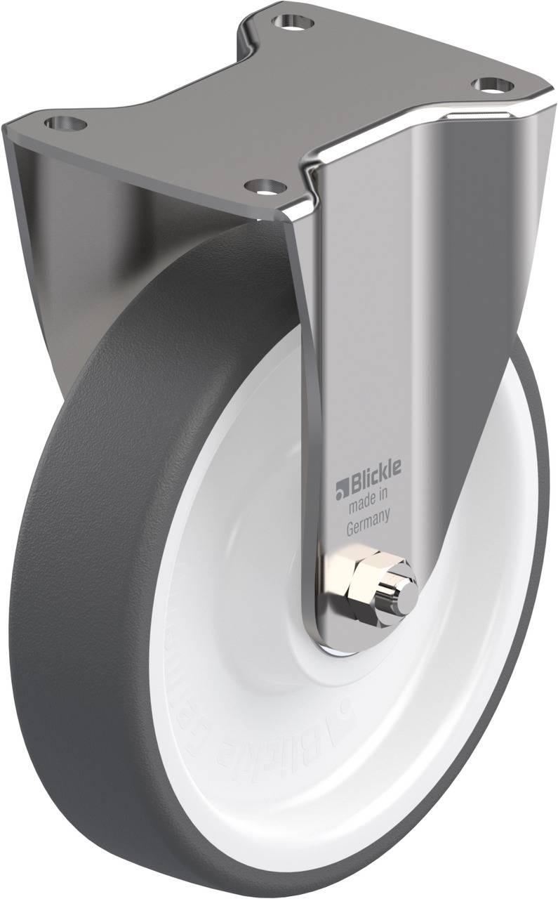 Schwenkrolle mit grauem Rad und Metallhalterung. Matte Oberfläche, geeignet für den Einsatz in Möbeln oder Industrieanwendungen.