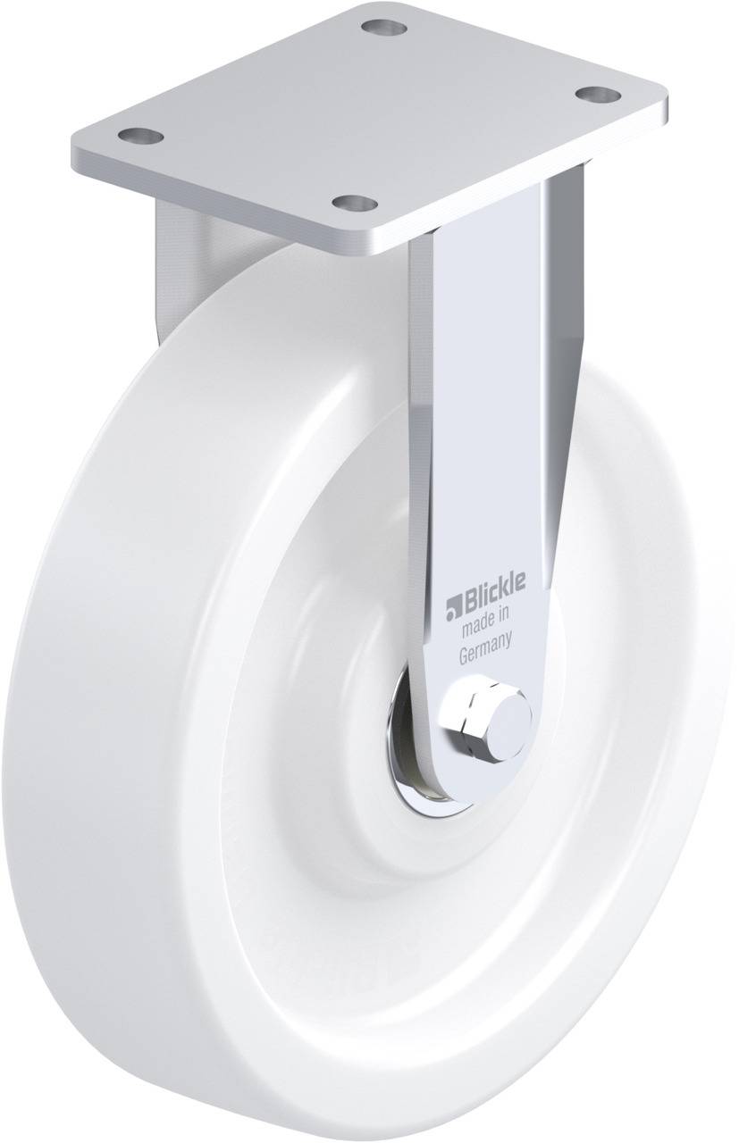 Weißes Rad mit Metallhalterung von Blidke, geeignet für schwere Lasten.